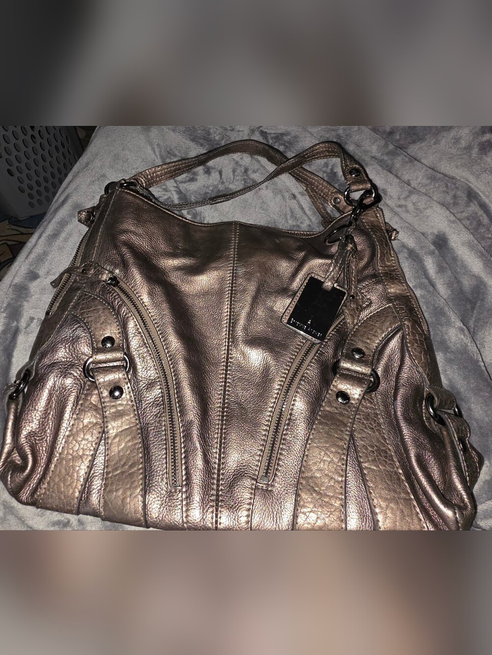 Etienne Aigner Metallic Bronze Leather Hobo Bag